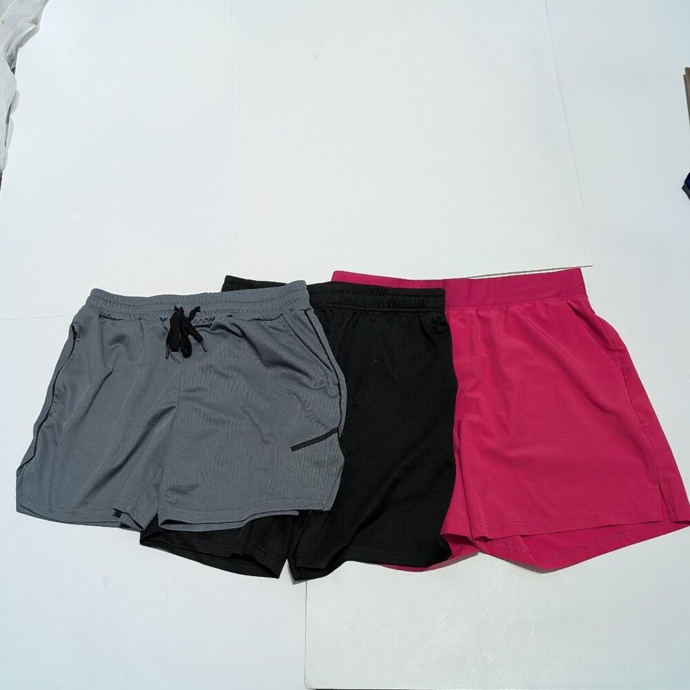 Bundle of 3 Men's Medium Athletic Shorts, grey, black and pink
